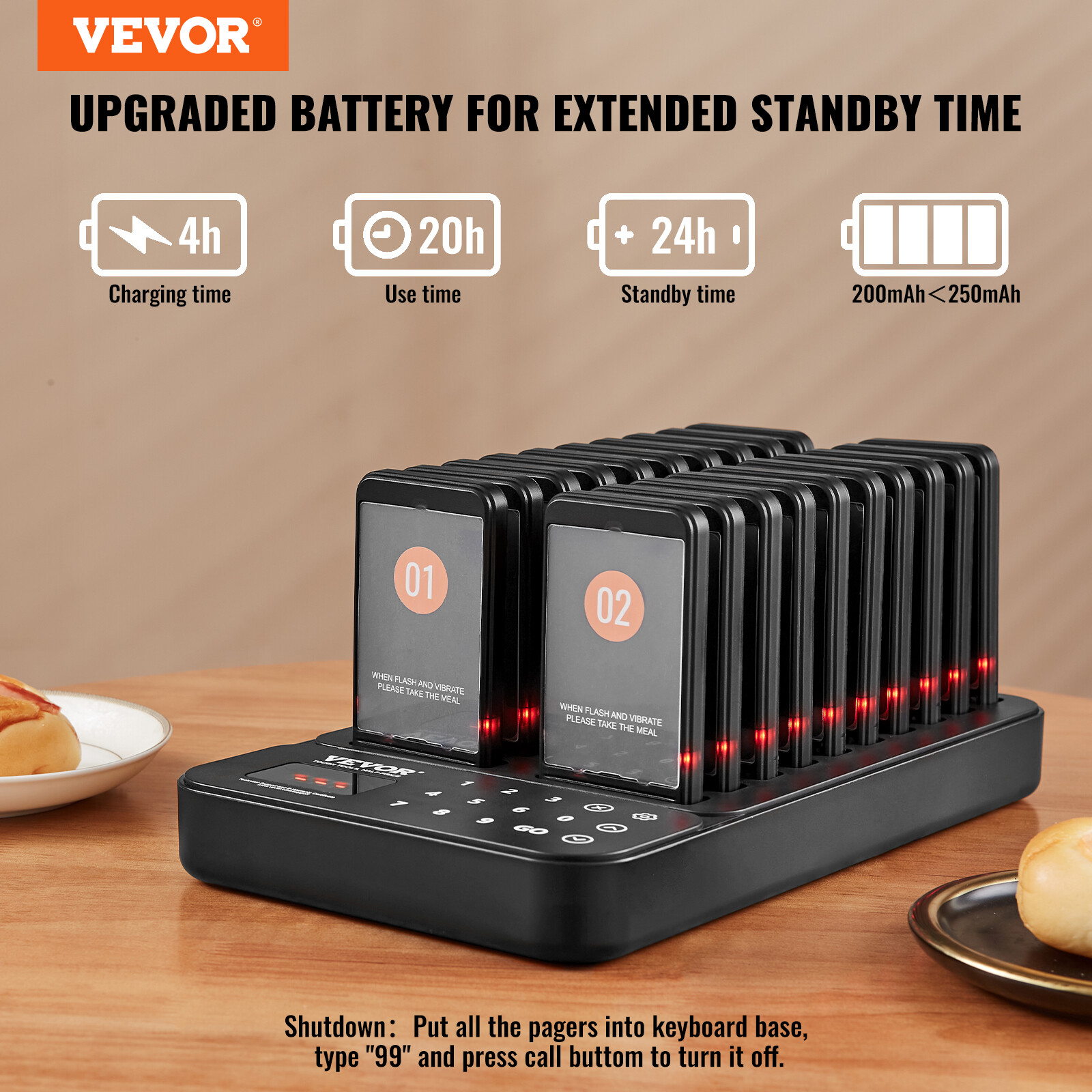 VEVOR Restaurant Coasters 20 Pagers Wireless Calling System TouchScreen Display