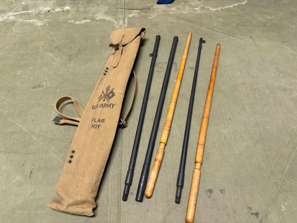 ORIGINAL WWI WWII US ARMY M1910 SIGNAL CORPS FLAG KIT CARRIER BAG POLES, TRIPOD