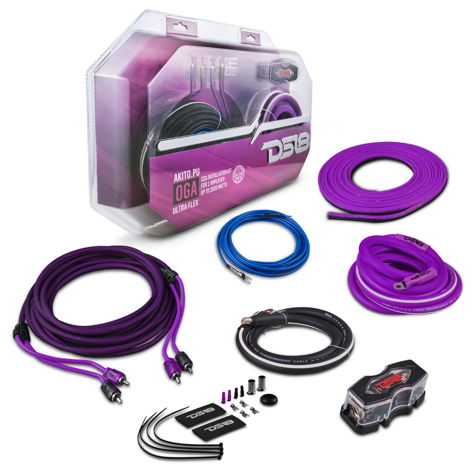 DS18 AKIT0.PU 0-GA Amplifier Installation Wiring Kit - Purple