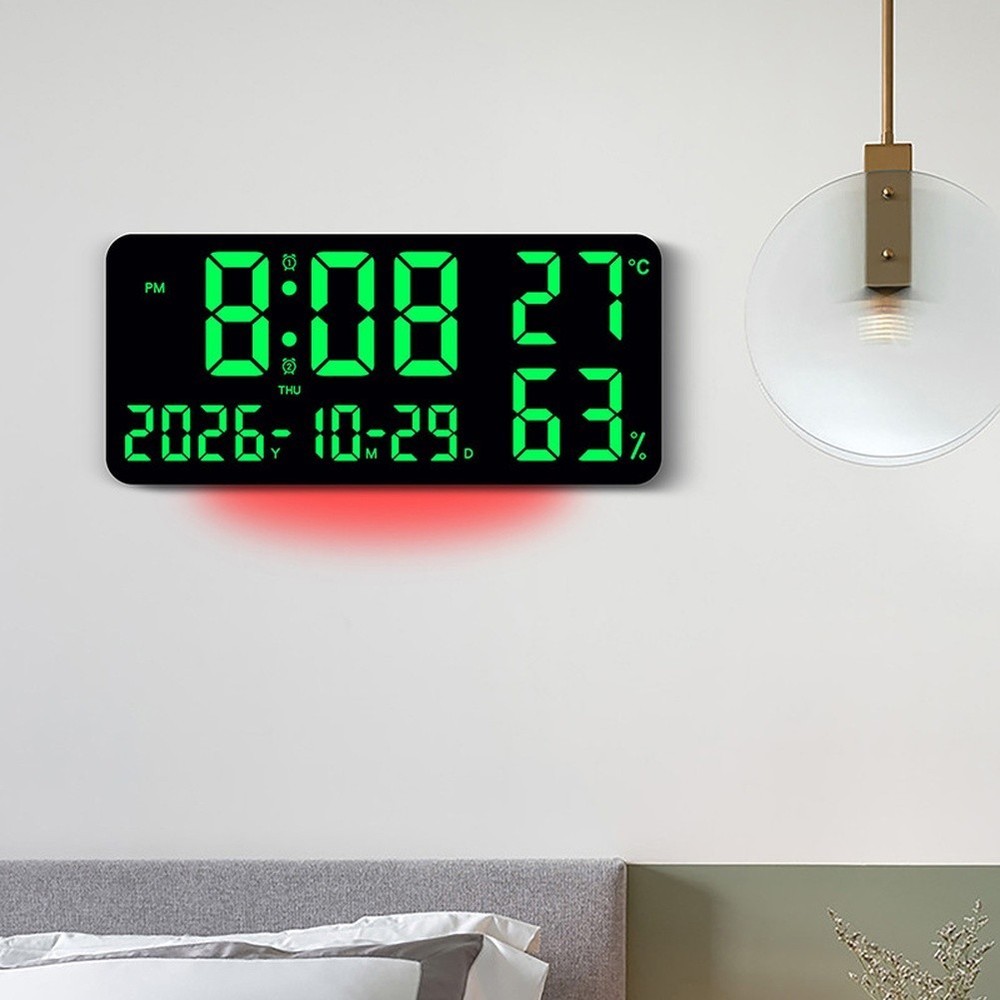 Wall Clock with RGB Lights Temperature Humidity Display Dual Alarm Function