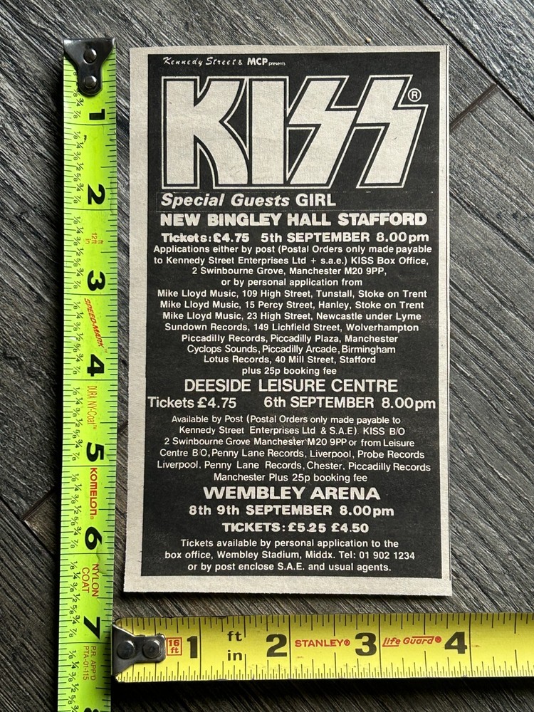 KISS Concert Ad Advert Unmasked Tour UK Wembley + Dates 1980 Vintage Kiss Aucoin