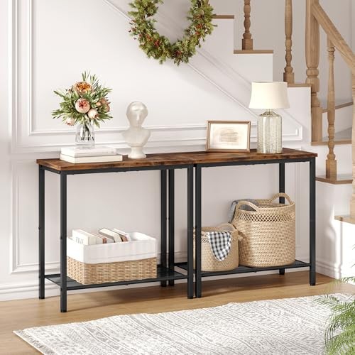 2 Tier End Table, Sofa Side Table, Narrow Side Table with 1 Pack Brown