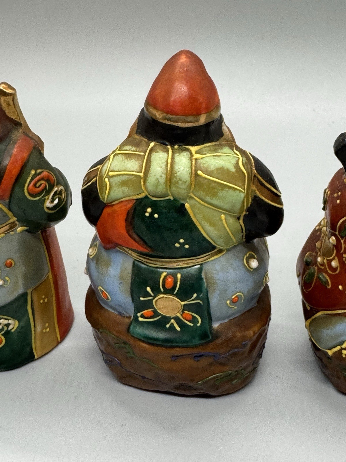 Vintage Kutani Moriage Japanese 7 Lucky Gods Porcelain Figurine Collection