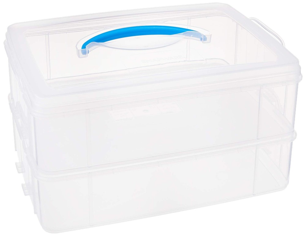 Portable Storage Bin for Tools and Crafts, Clear Stackable Container 14.1"