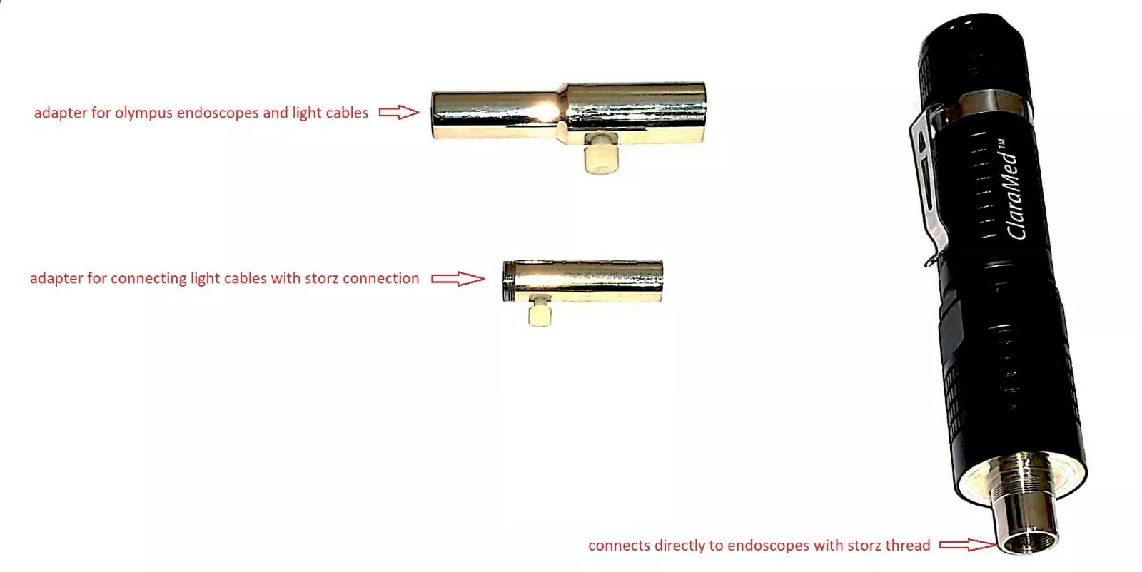 ClaraMed Battery/USB light source compatible with Olympus/Storz endoscopes