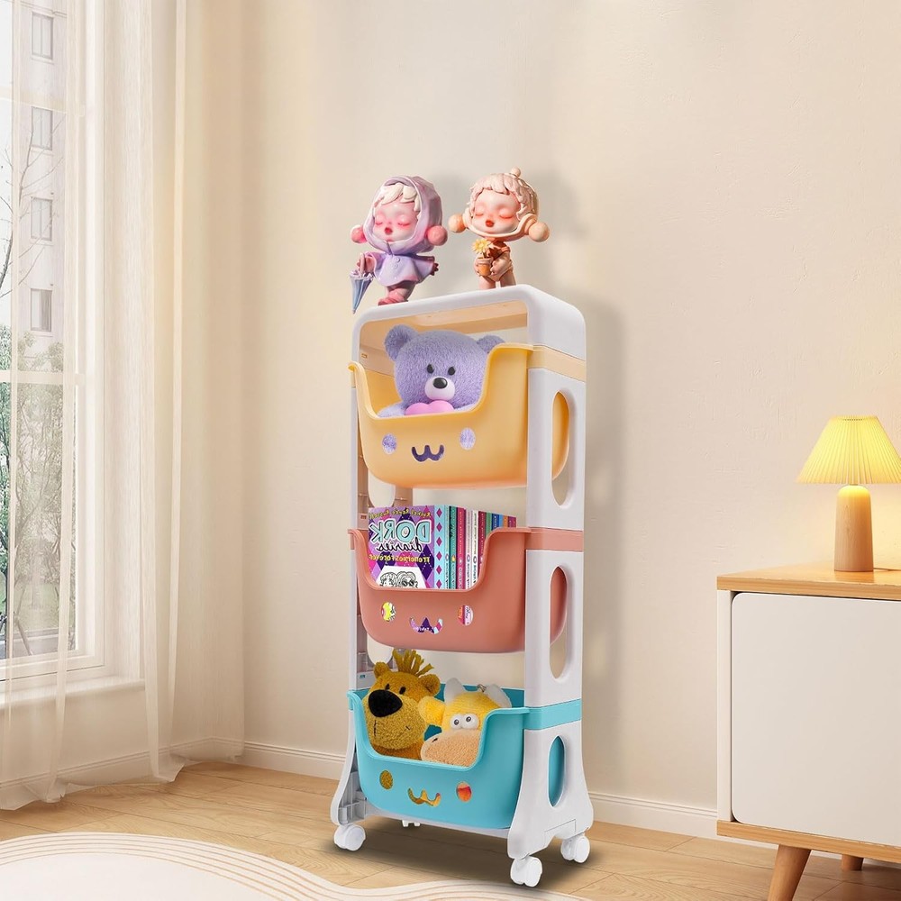 3-Tier Rolling Cart Stackable Utility Storage Trolley Serving Cart w/ Baskets