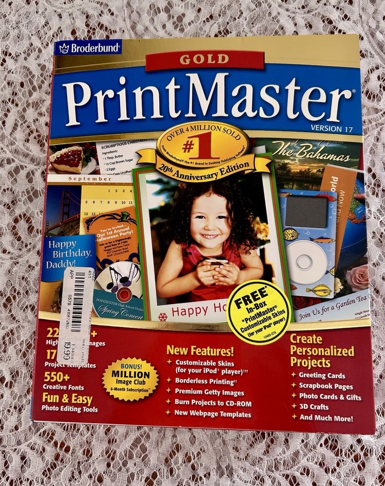 PrintMaster Gold Version 17 20th Anniv Broderbund PC Software 2000 Complete Kit