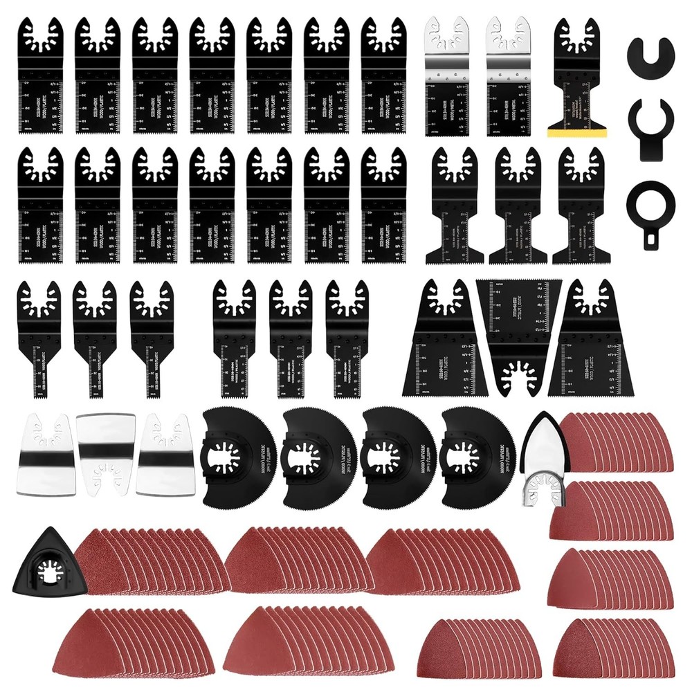 159 PCS Oscillating Saw Blades with Sandpaper, Universal Titanium Multitool B...