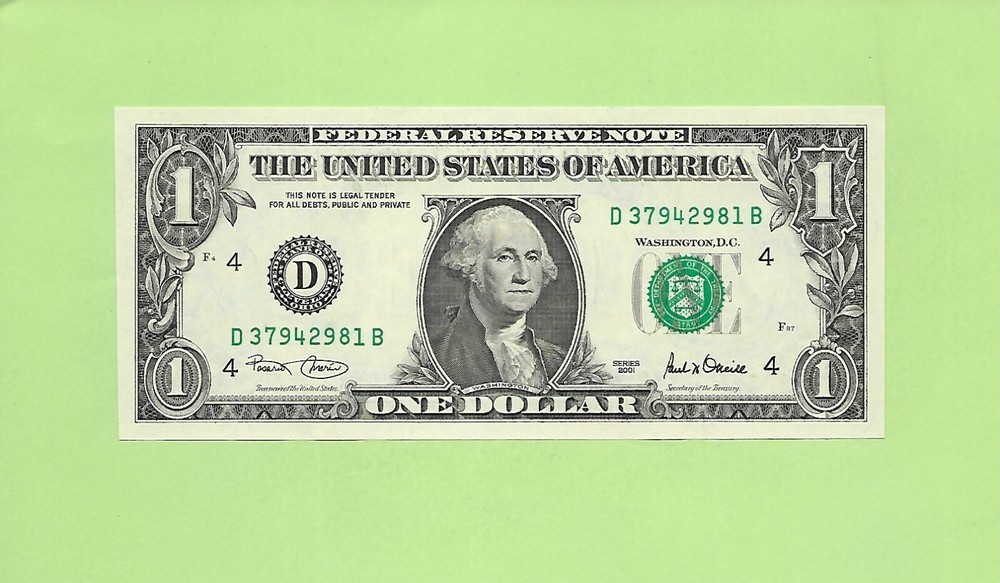 2001 ..UNCIRC $1  D 3794 2981 B .... 2001  $1  D-B       NICE NOTE    FRN