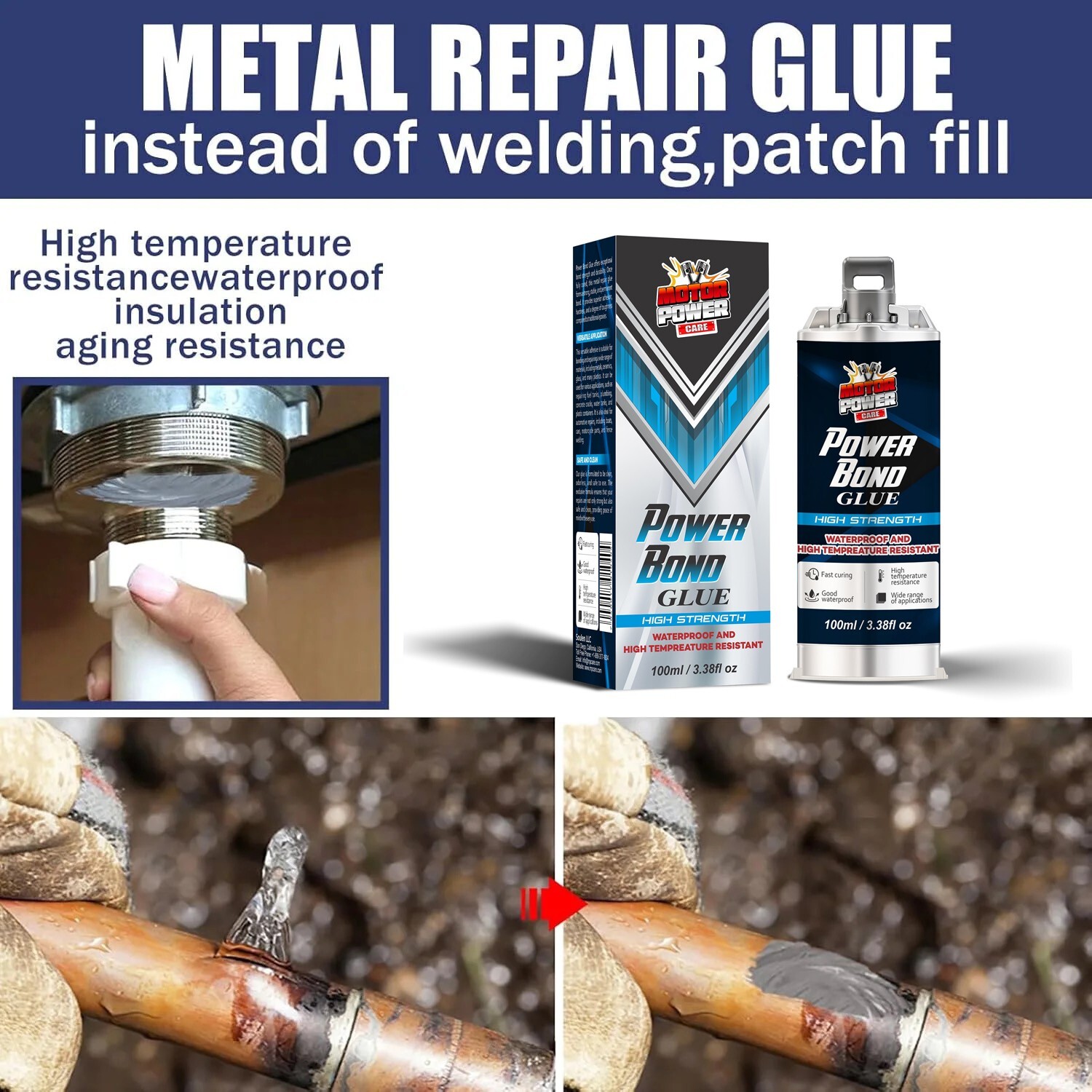 2 x Automotive Power Bond Glue, Metal Repair Glue, High-Temperature Resistant