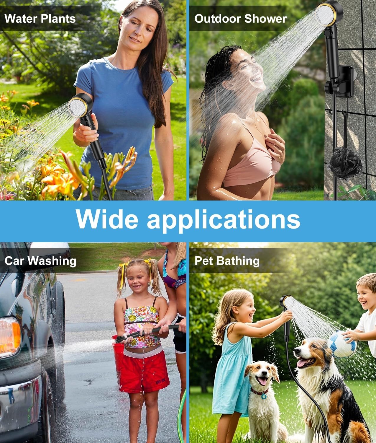 WADEO 8000mAh Rechargeable Portable Shower 5 Pressure Levels Fahrenheit Display