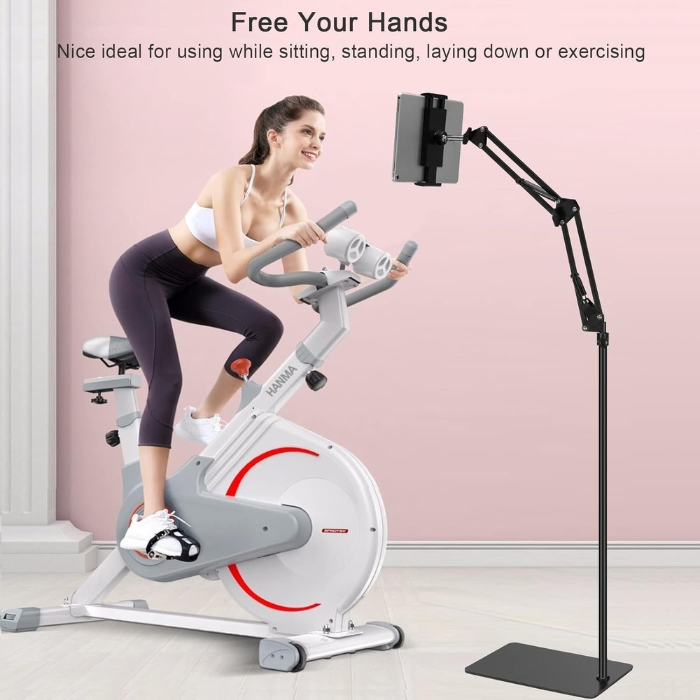 Sleek Black Tablet Floor Stand - Adjustable Height