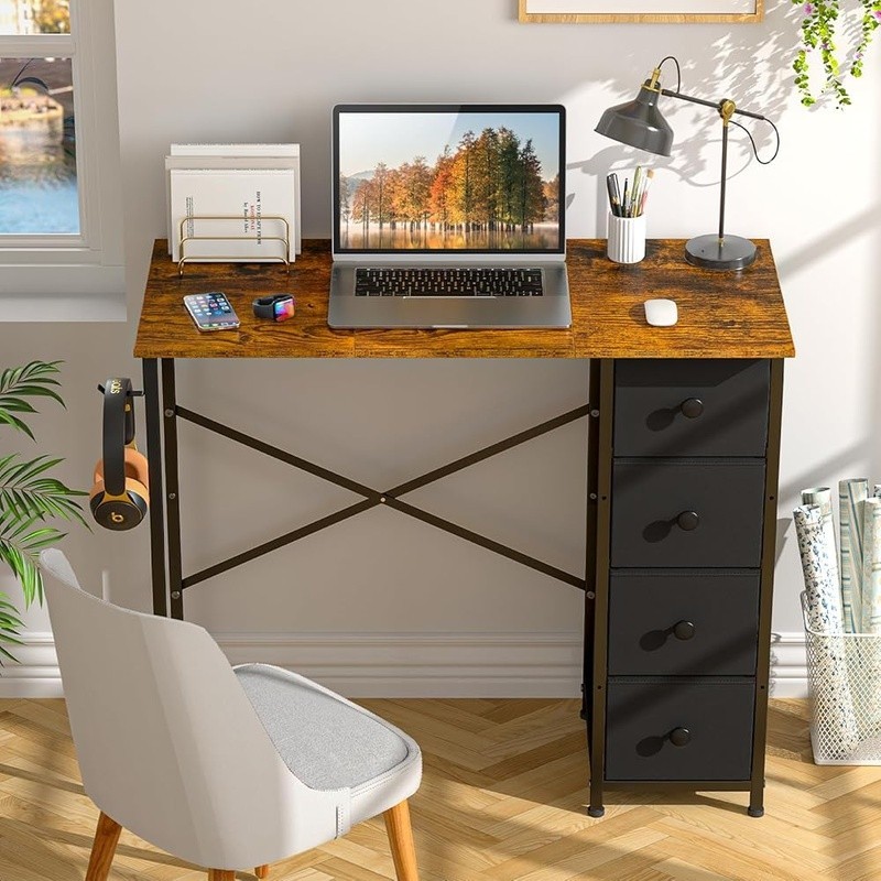 Small Office Desk 4 Drawers Storage Computer Table Easy Assembly Modern Design