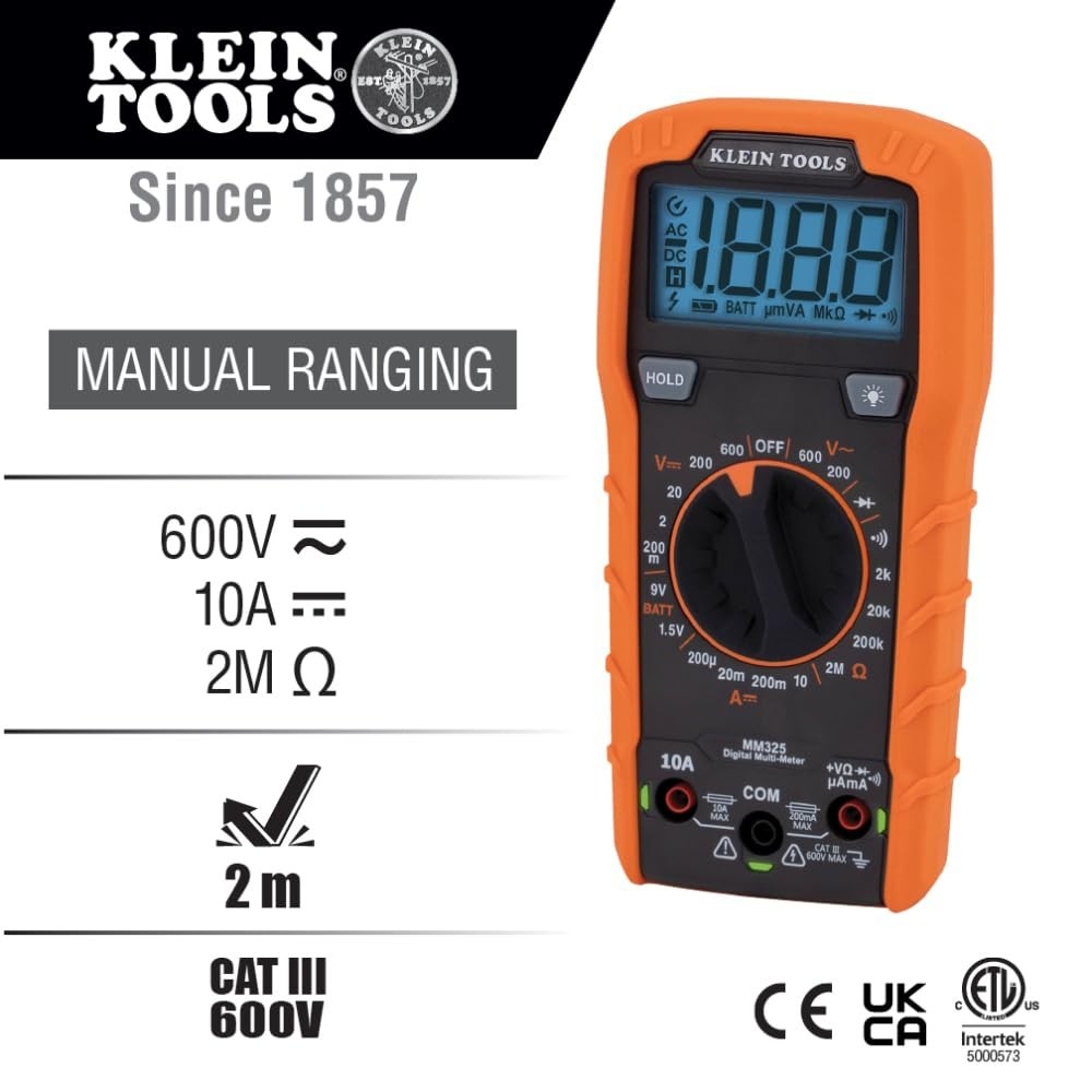 Battery-Powered Digital Multimeter with Backlit Display & Lead Alert Features
