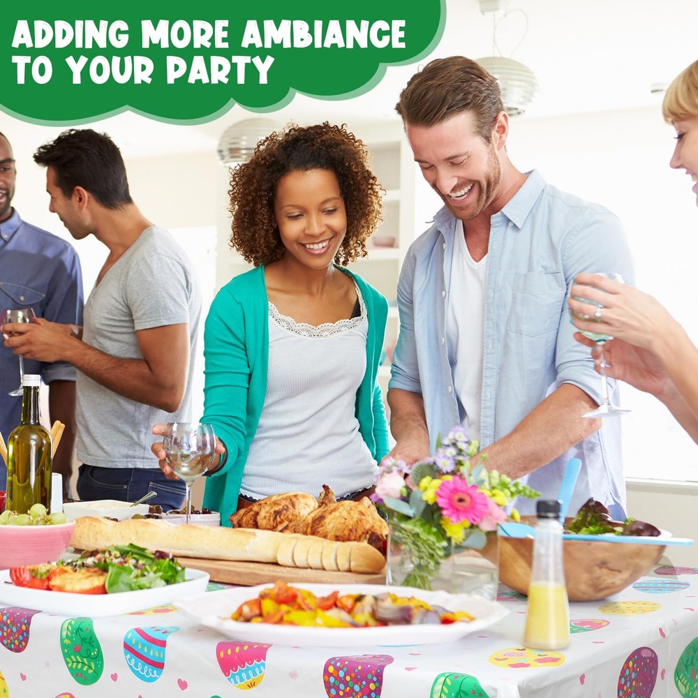 12 Pieces Easter Eggs Plastic Tablecloths Colorful Disposable Rectangle Easte...