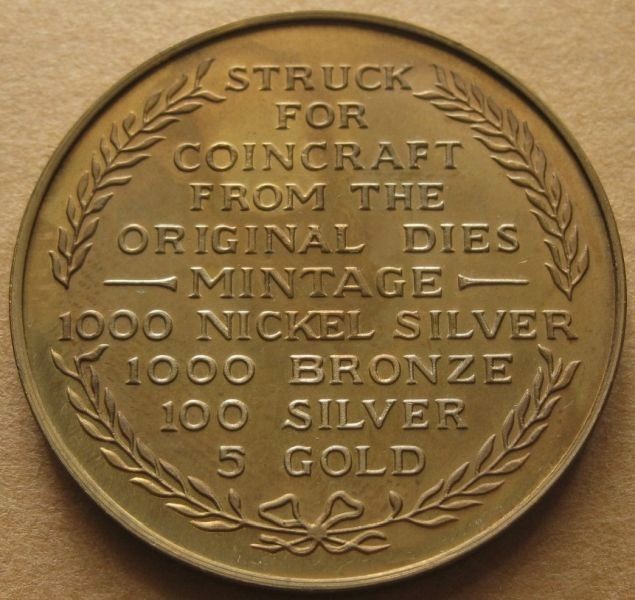 Coincraft Restrike of GW 1789-9 Bronze Gem UNC - Long Live the President GW