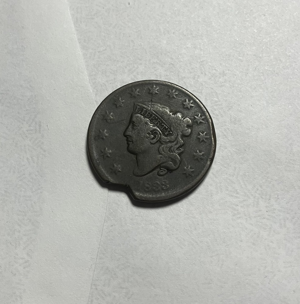 1833 Usa Liberty Bust One Cent Coin With Chip Missing