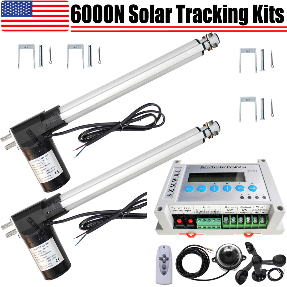 Electric LCD Solar Tracker Controller & 2*6000N 16" Linear Actuator & Anemometer