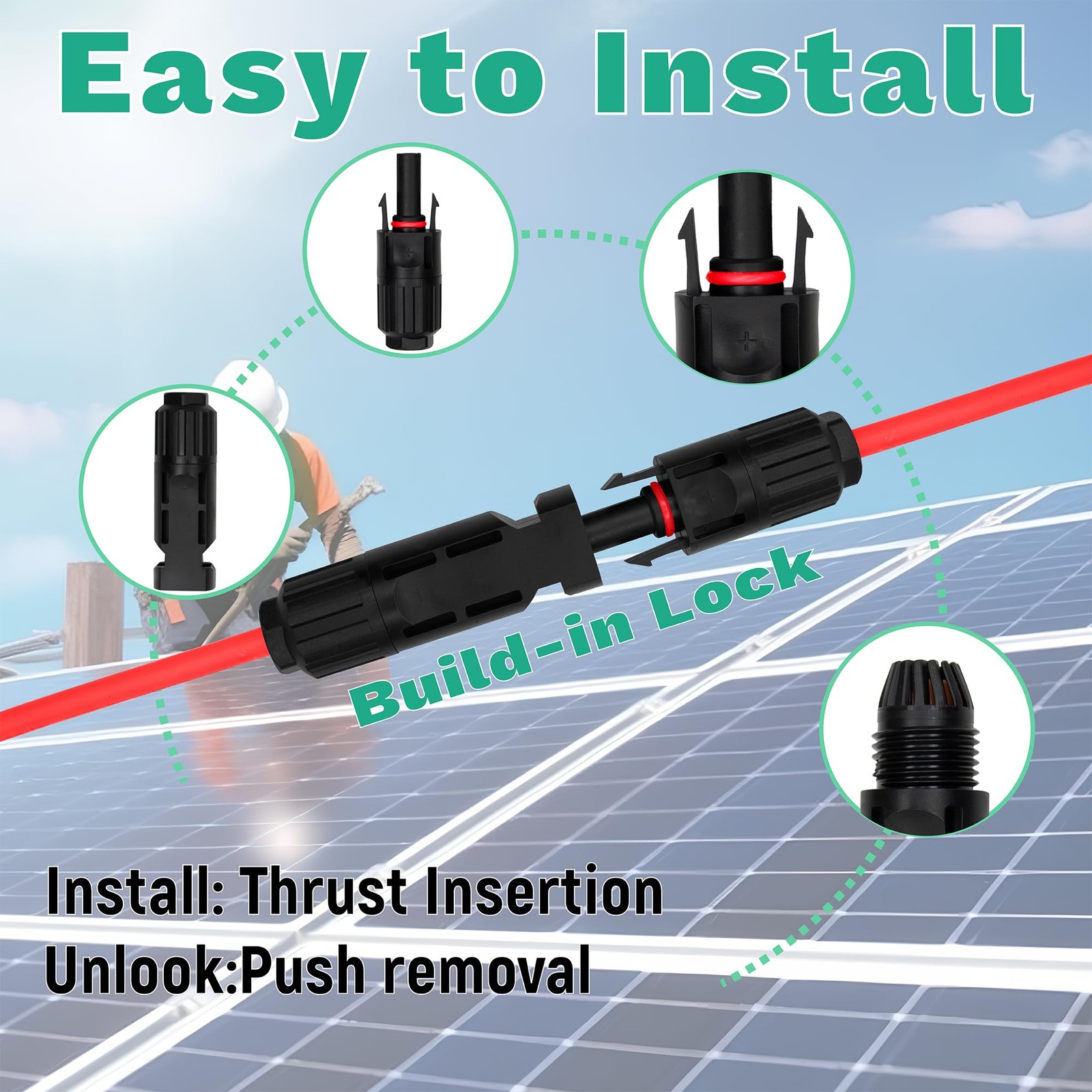 ZGeftcyimao 25 FT Solar Extension Cable, 10 AWG(6 mm²) 25 feet, Black & Red