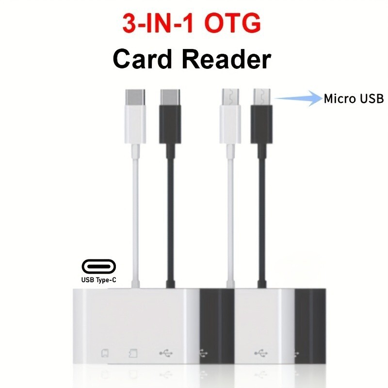 3-Port Usb-C/Micro USB Card Reader, Data Transfer Reader, Storage Card Reader wi