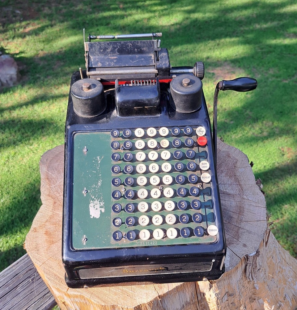 Earlier Burroughs 1920s 1930s 7 Column Adding Machine Good Used Condition