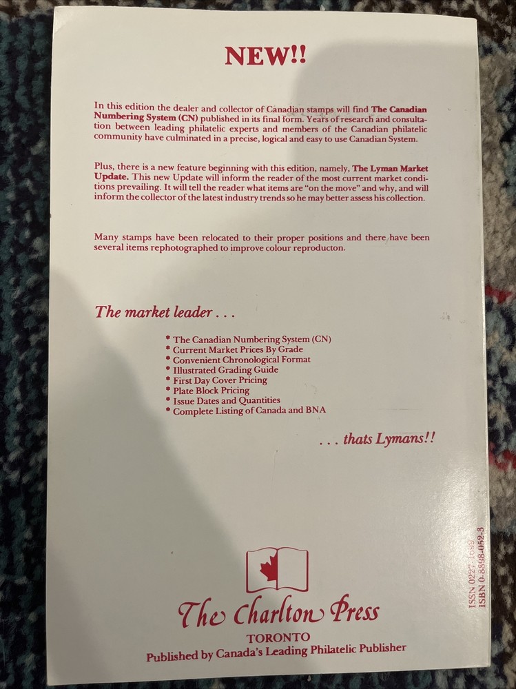 the lyman standard catalogue of canada BNA postage stamps 1984