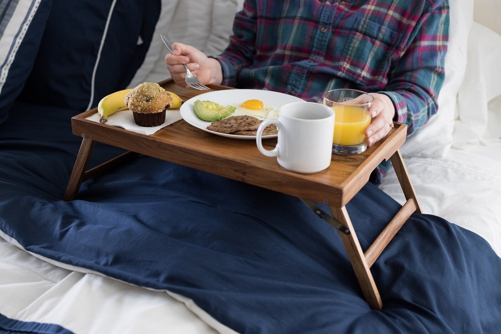 Acacia Wood Rectangular Bed Tray with Stand Serve Breakfast Everyday Display