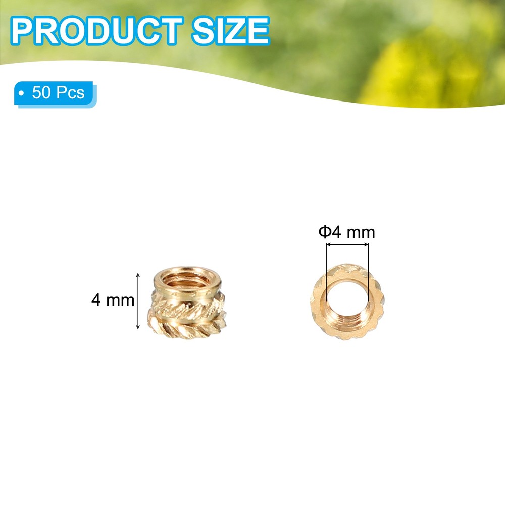 50 Pcs Brass Threaded Insert M4x4x6.31 mm for Plastic Components