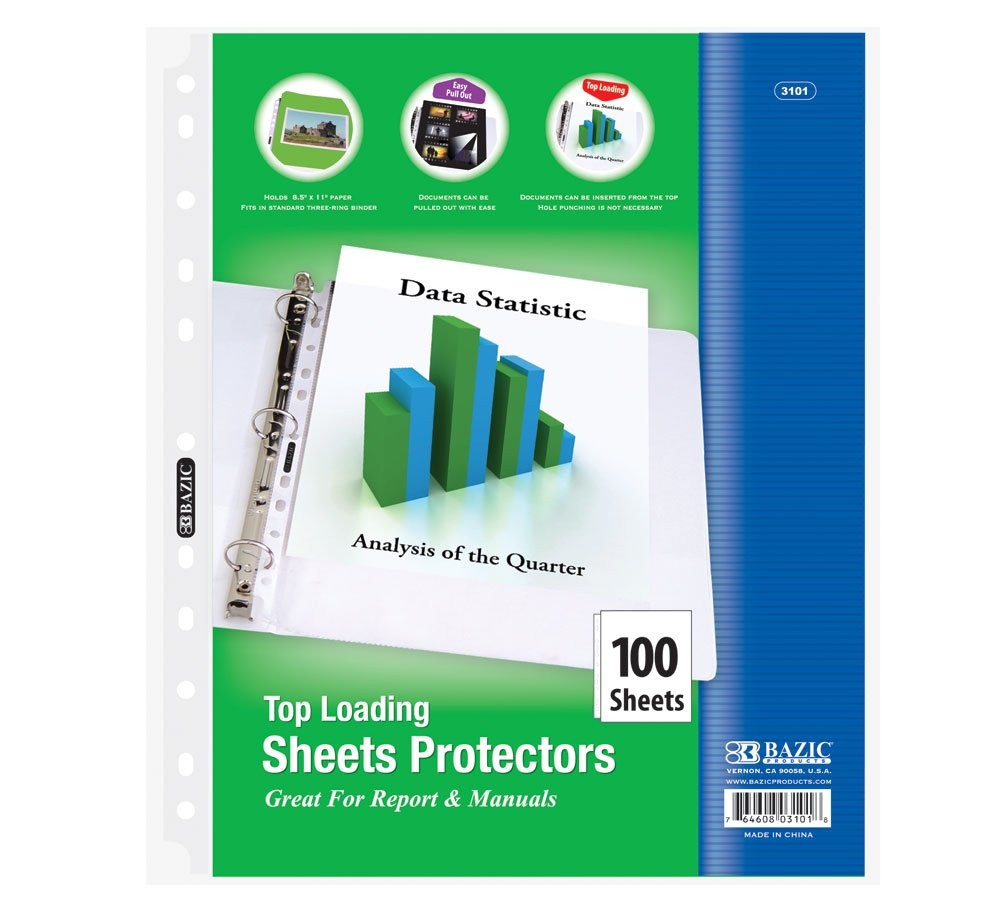 BAZIC Top Loading Sheet Protectors (100/Pack),Binders & Supplies