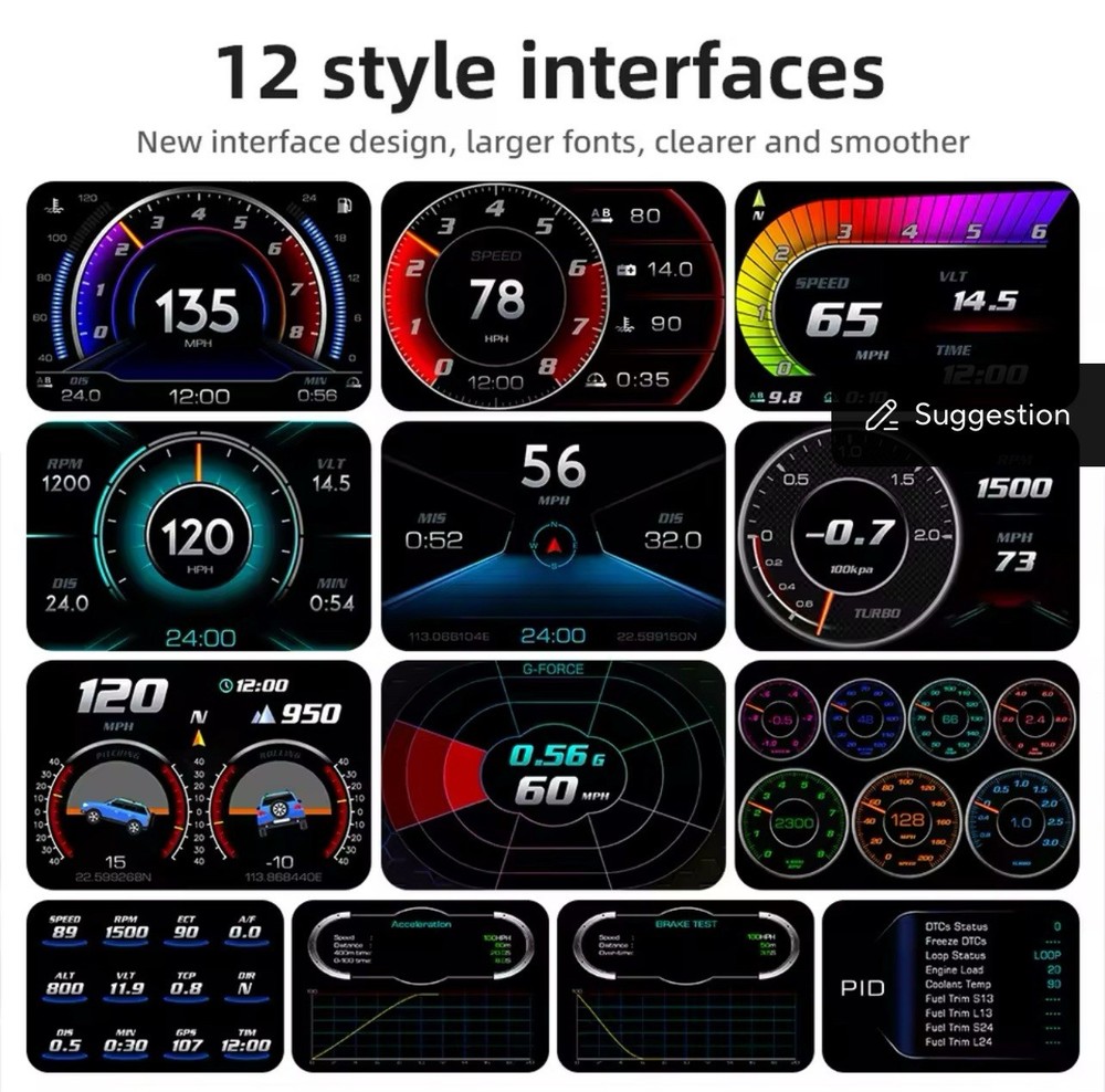 P24 OBD2 HUD Head Up Display GPS Digital Speedometer Tachometer Accelerometer