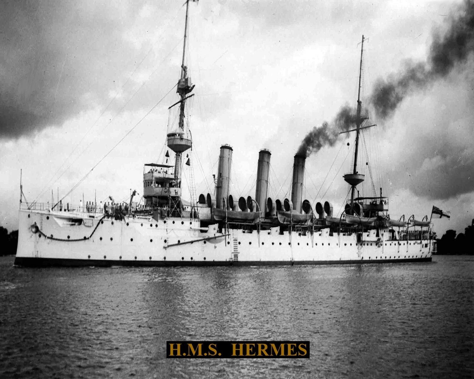 ROYAL NAVY CRUISER HMS HERMES 1898  8 X10 PHOTOGRAPH  WITH BONUS STATS SHEET
