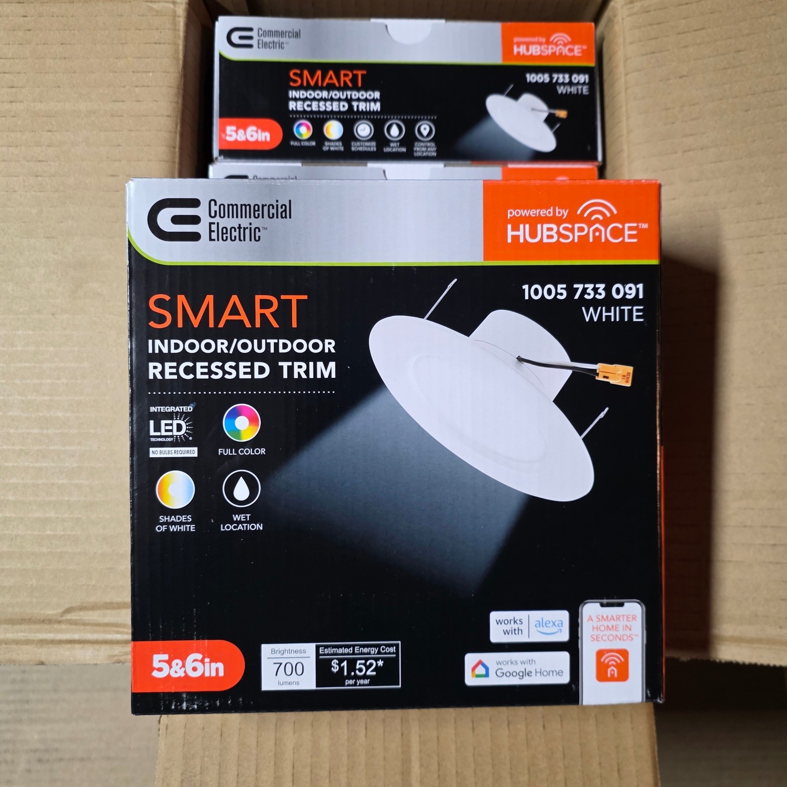 4 pk Commercial Electric Smart 5/6 in LED Recessed Trim White 538561010 Hubspace