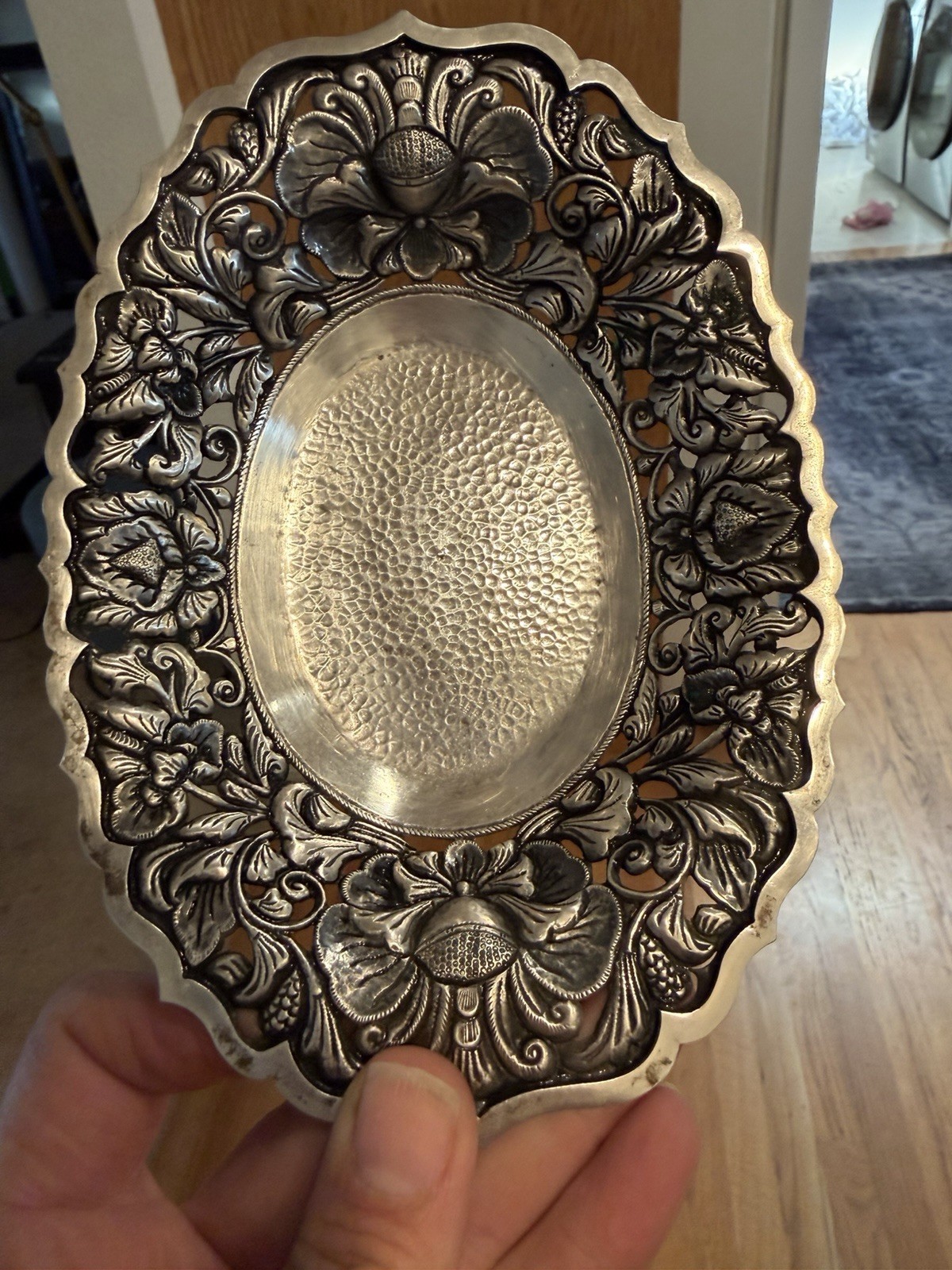 Art Nouveau Repousse 800 Sterling Silver Soap Candy Nut Trinket Bowl Dish KS