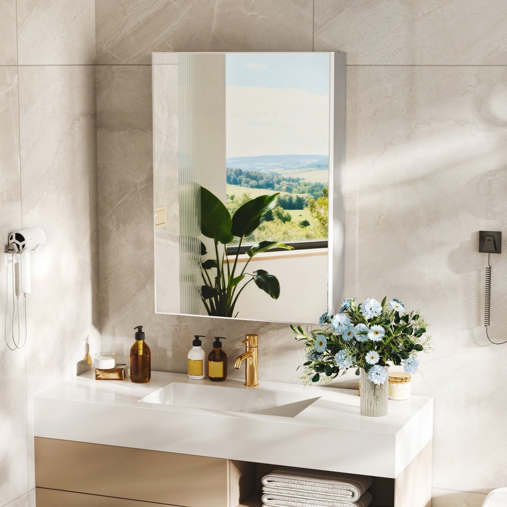 Bathroom Mirror Cabinet Ample Vanity with Adjustable Shelves Left Open 20"x28"