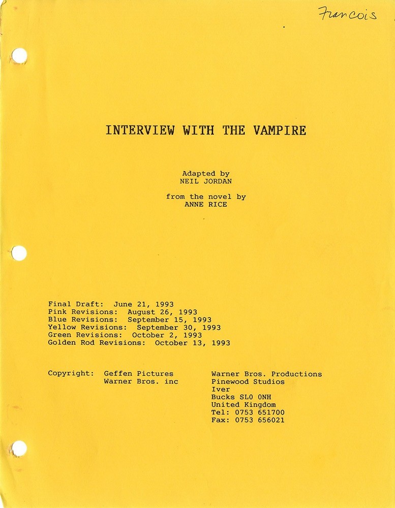 INTERVIEW WITH THE VAMPIRE (Jun 21, 1993) Final draft script by Rice, Jordan