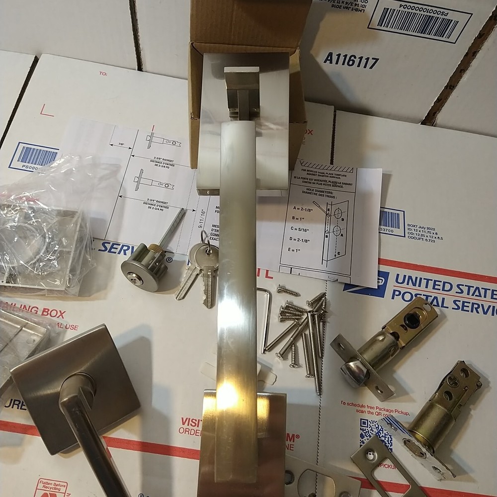 Handleset Front Door Entry Handle And Deadbolt Lock Set Slim Square Single Cy...