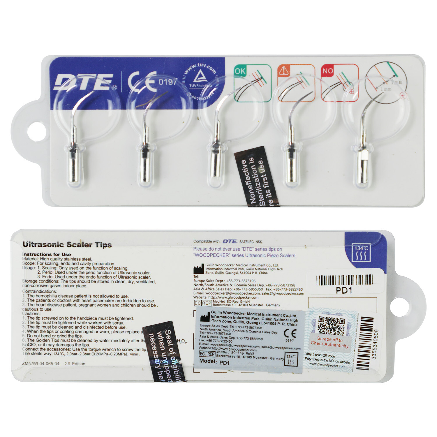 Woodpecker DTE Dental Ultrasonic Scaler Scaling Endo Perio Tips E ED G GD P PD