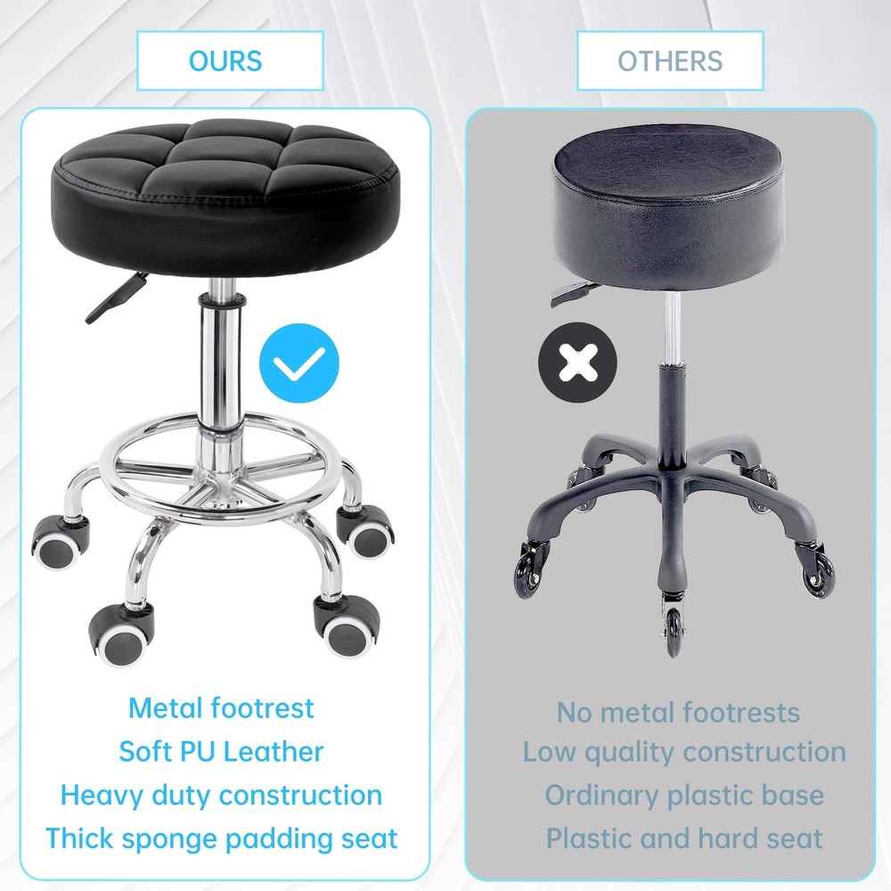 PU Leather Rolling Stool Height Adjustable Round Swivel Stools for Spa Salon ...