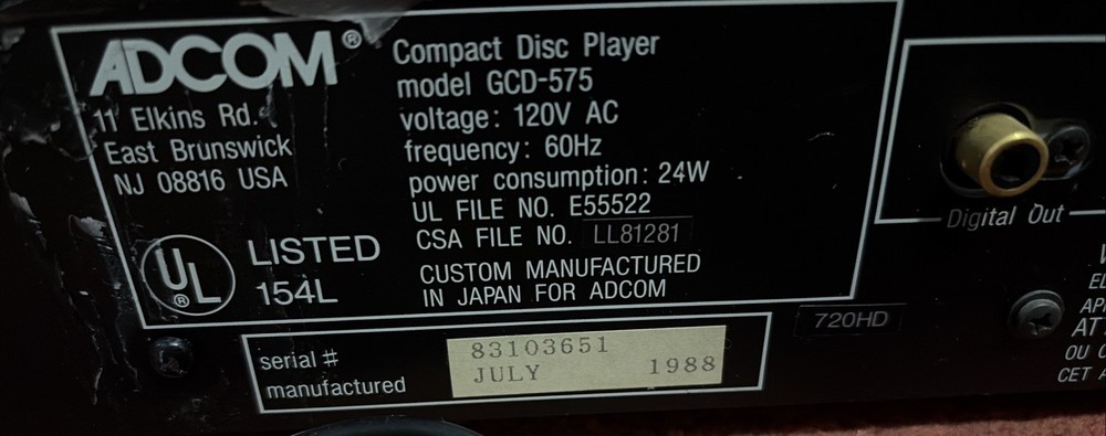Adcom GCD-575 CD Player - For Parts Please Read