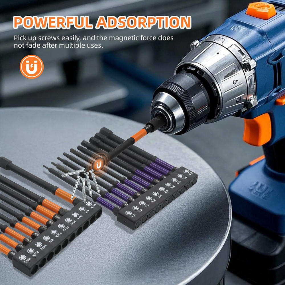 Allen Wrench Drill Bit Set with Extension Socket - 20pcs 4" Long Hex Bits (Me...