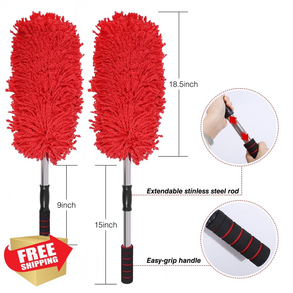 IPELY 3 Pack Large Red Microfiber Car Duster Extendable, Scratch Free