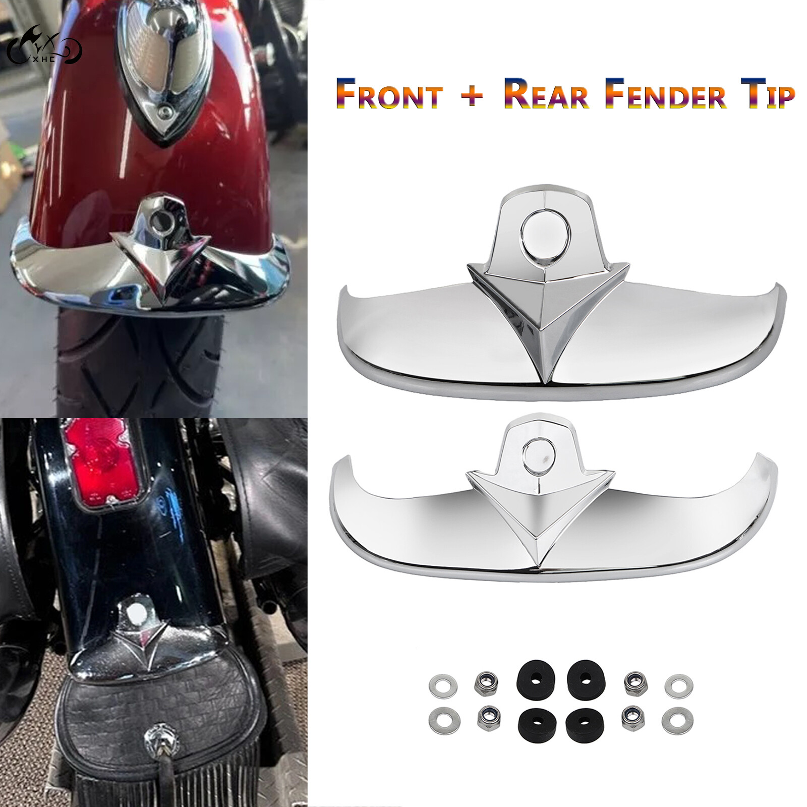 Chrome Front & Rear Fender Tip Mudguard Trim For Harley Heritage Springer FLSTS