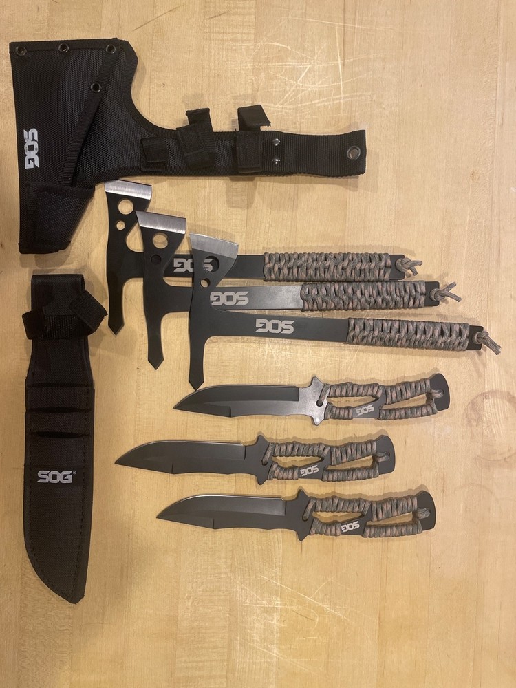 SOG Throwing Hawks Axe  3 Pack & Throwing Knives w/ Sheaths