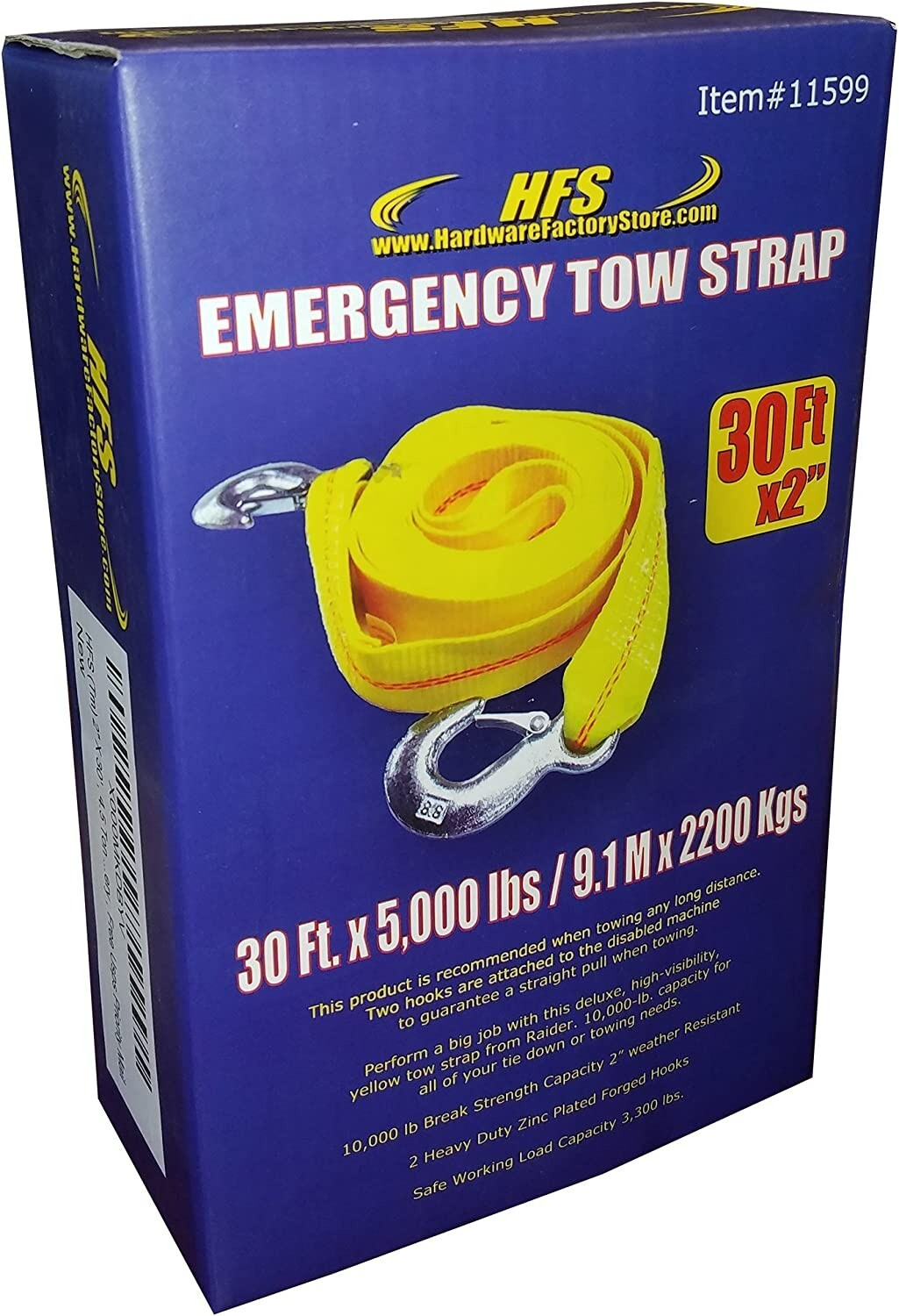 HFS(R) Father's Day 2" x 30 Ft Tow Strap Rope 2 Hooks 10000lb Towing Recovery