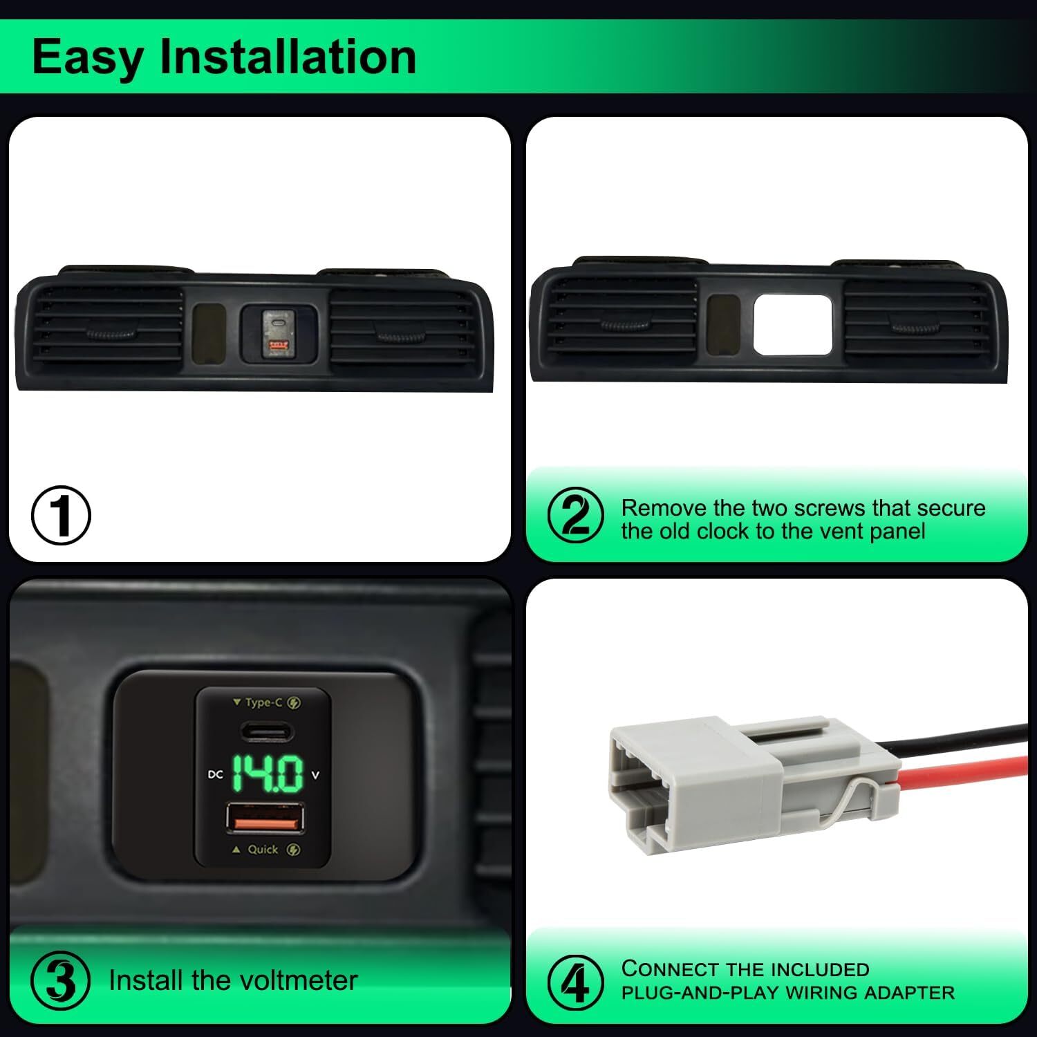 Clock Substitute with Voltmeter and USB Fast Charger for 1997-2001 Honda CR-V