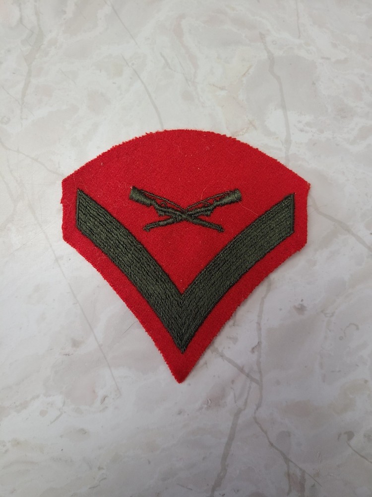 United States Marines Lance Corporal E-3 Chevron Single Patch Green on Red