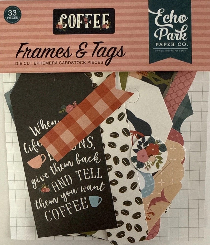 COFFEE FRAMES & TAGS EPHEMERA Die-Cut Set(33pc) Echo Park•Drinks•Card Making•