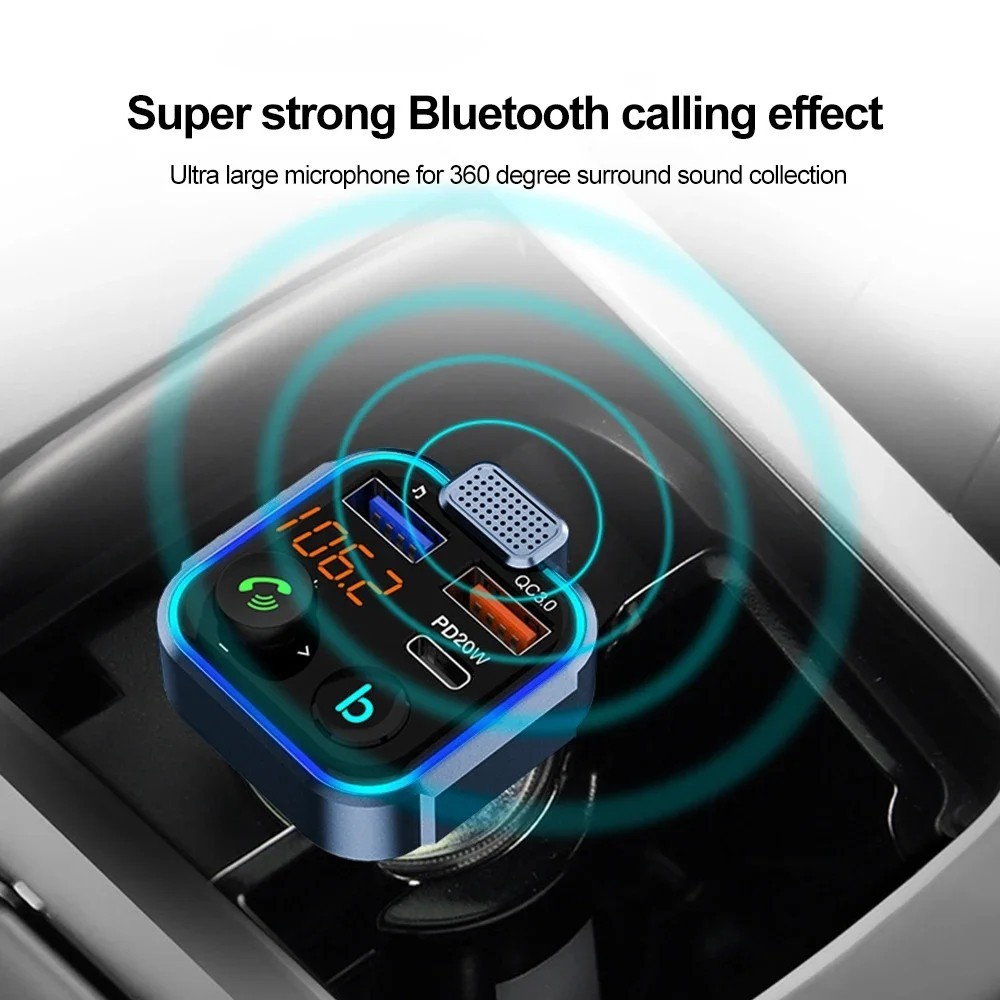 Bluetooth 5.0 Car Wireless FM Transmitter Adapter 2USB PD Charger AUX Hands-Free