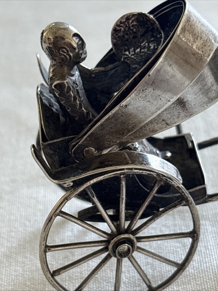 Victorian Chinese Export Solid Silver Figural Rickshaw Miniature 39.89g Marked