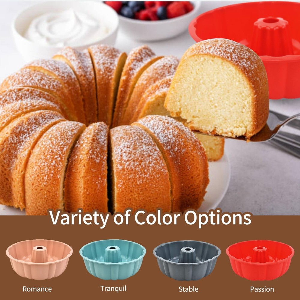 PADELE 2 Pack Silicone Cake Pan Nonstick,10 Inch, large, pink+bule